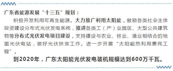 利好光伏發(fā)電項(xiàng)目！規(guī)劃到2020年，廣東太陽(yáng)能光伏發(fā)電裝機(jī)規(guī)模達(dá)到600萬(wàn)千瓦